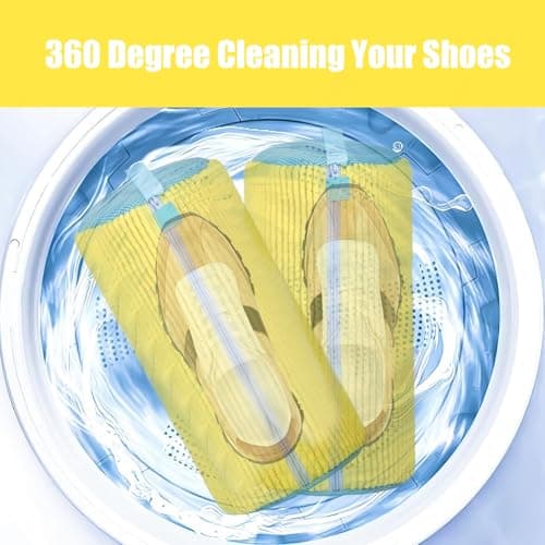 2 Pack Shoe Washing Machine Bag Shoe Trainer Washing Machine Bag Mesh Laundry Bags Shoe Bags for Travel Reusable Shoe Cleaning Bag for All Shoe Sizes (Yellow) — view 6