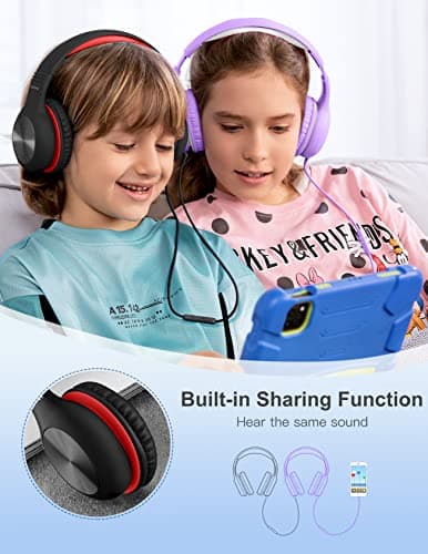 Nabevi Kids Headphones, Childrens Headphones with Microphone, 85/94dB Volume Limit, HD Sound, Sharing Function, Wired Headphone for Kids Boys Girls for Tablet/iPad/Kindle/PC/School/Travel, Black Red — view 5