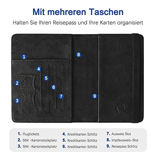 Czyan Passport Holder, Pu Leather Travel Passport Cover Wallet, RFID Passport Case with Card Holder, Travel Essentials for Credit Cards, Id and Travel Document (Black) — view 2