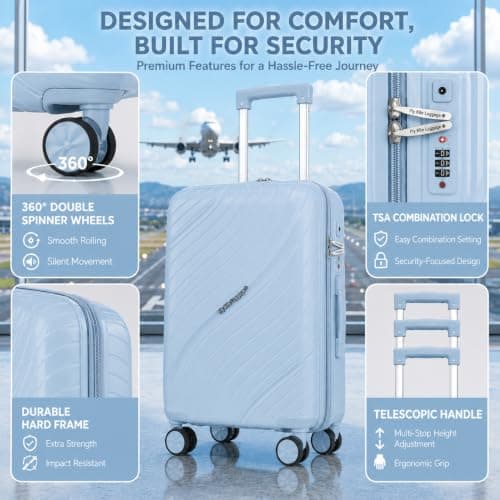 Fly Kite Luggage 28 Inch Large Suitcase 100% Polypropylene Hard Shell with Aluminium Trolley Handle Real TSA 3 Digit Secure Lock 360° Smooth Wheels Lightweight Suitcase|Blue — view 5
