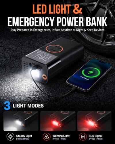 Tyre Inflator Air Compressor, Portable Cordless Car Bike Tyre Pump, 150PSI — view 6