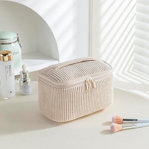 Aucuu Corduroy Cosmetic Bag, 3 Pcs Makeup Bag, Large, Medium and Small Cosmetic Bag, Striped Corduroy Portable Bag with Metal Zipper, Travel Cosmetic Bags Organizer for Women, Travel, School, Gift — view 6