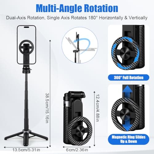 Ainiv 4-in-1 Multifunctional Magnetic Selfie Stick, 360°Rotation Phone Tripod with Wireless Remote for iPhone & Android, for Travel, Vlogging, Photos, Video Recording — view 2