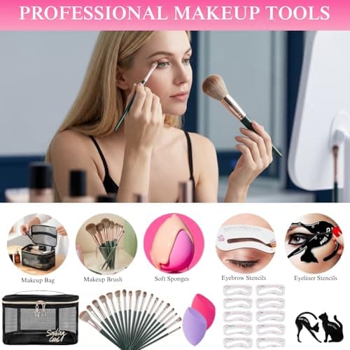 All-in-One Makeup Kit for Women, Complete Makeup Gift Set for Teen Girls, Essential Makeup Bundle with Eyeshadow Palette, Mascara, Contour, Lipstick, Cosmetic Brushes & Travel Bag — view 6