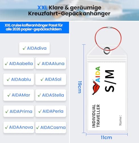 6 Pack Cruise Luggage Tags and Luggage Scales - Waterproof Transparent AIDA Luggage Tags with Metal Strap for Aida TUI My Ship (6 Pack, 19 x 11 cm) — view 3