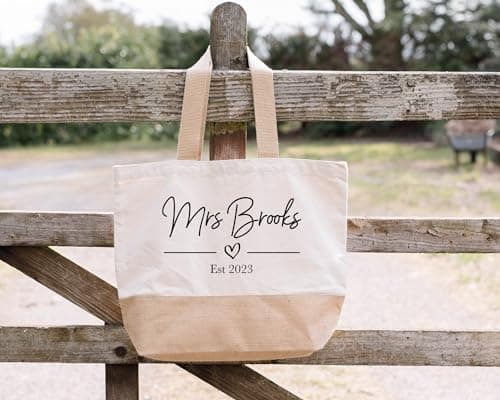 Daytripper Personalised Wedding Tote Bag, Honeymoon Beach Bag, Custom Keepsake, Newlywed Gift, Jute Beach Bag, Mrs Shopping Bags, Bridal Party Present (LARGE) — view 2