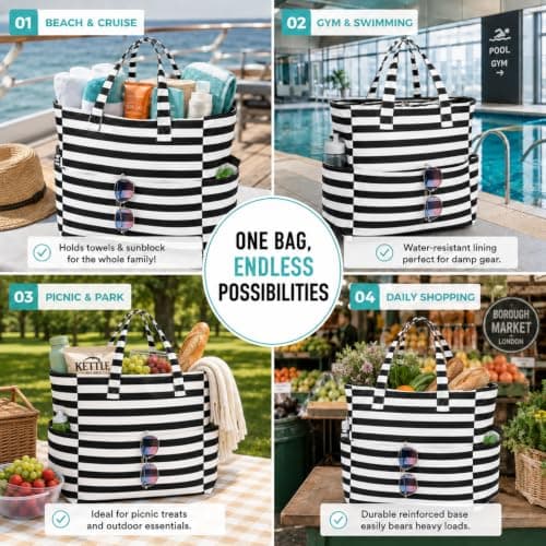 Beach Bags for Women Extra Large, Tote Bag with Zip and Medium Pockets — view 5
