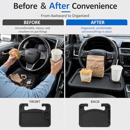 kefeimumu Car Steering Wheel Tray 2-in-1, Portable Car Laptop Table Eating Desk, Universal Vehicle Mounted Workstation with Cup Holder for Commuters & Travel,Fits Most Vehicles Black — view 4