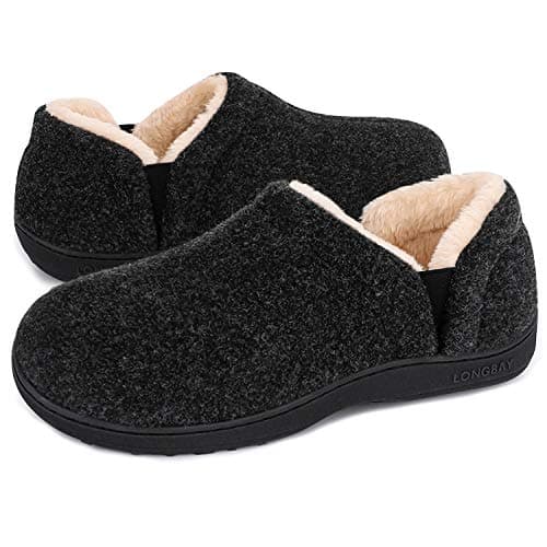 LongBay Men's Slippers Memory Foam House Shoes Winter, Dark Grey 10/11 UK