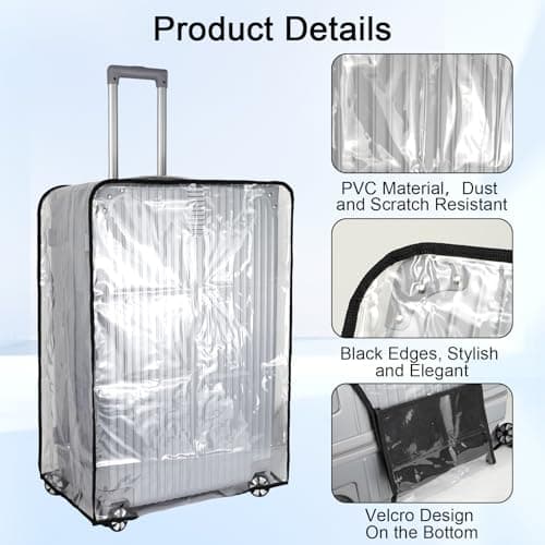 Transparent Suitcase Cover,PVC Luggage Protector Cover Waterproof Dust-Proof,Reusable 30 Inch Travel Luggage Cover with 1 Luggage Tag,Luggage Protector for Business Trip Daily Using — view 3