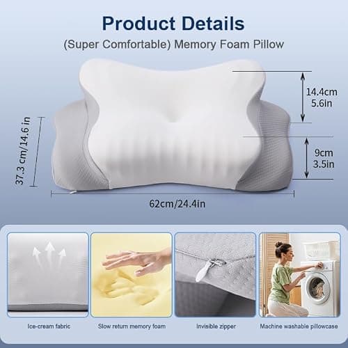 AmzHandler Memory Foam Cervical Pillow for Neck Pain Relief – Orthopaedic Ergonomic Neck Support Pillow for Side, Back & Stomach Sleepers – Cooling Ice Silk Cover (Washable) (White) — view 5