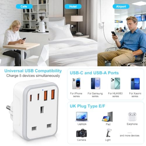 UK to European Plug Adapter with USB-C Europe Multi Travel Charger, 2 Pack — view 6