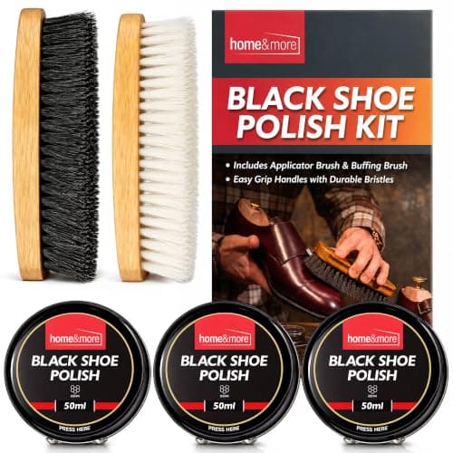 SOL 3pk Black Shoe Polish Kit - Black Boot Polish Kit with 2 Brushes -150ml