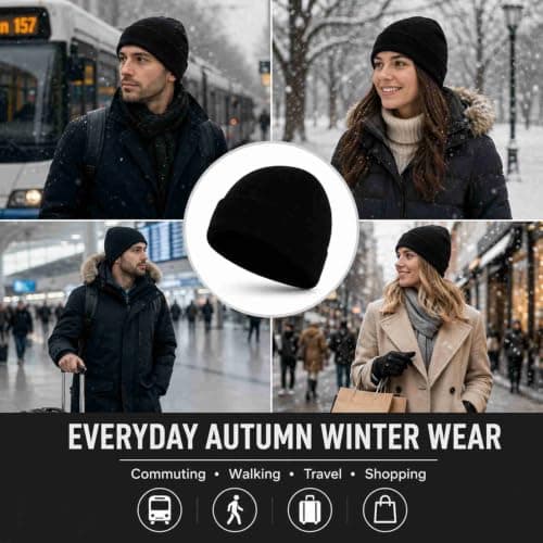 RubyTint Black Ribbed Knit Beanie, Stretch-Fit Unisex Soft Skull Cap — view 2