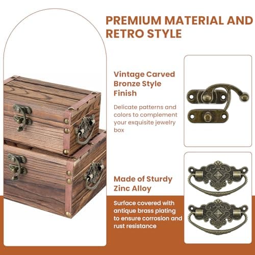 MARRTEUM 1 Set Jewelry Box Hinges Hasp Catch Corner Protector, Retro Engraved Decorative Hardware Kit with Screws for DIY Wooden Case Furniture Cabinet Suitcase Decoration Repairs (Antique Bronze) — view 3