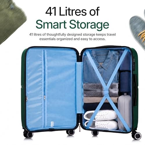 Preston Morgan 21" 55x37x20cm Cabin Suitcase for Ryanair, EasyJet, TUI, Wizzair, BA, Lightweight Rolling Laptop Travel Case on 4 Wheels and Built in TSA Lock | Green — view 5