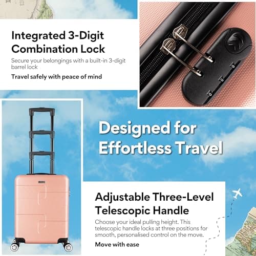WORLD EXPLORER Rose Gold Cabin Suitcase 55x40x20cm, 34L ABS Shell, 4 Wheels — view 3