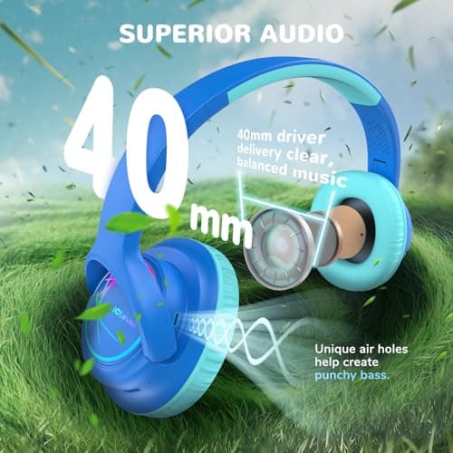 iClever BTH18 Kids Headphones Wireless with LED Lights 43H Playtime Travel — view 5