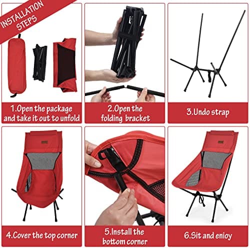 Rainberg Ultra Lightweight High Back Camping Chair, Folding Chair, Camping Chairs for Adults, Foldable Garden Outdoor Picnic BBQ Chairs. (Pack of 1, Red) — view 5