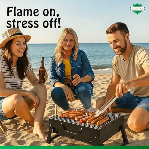 ADEPTNA Portable Folding Charcoal BBQ Grill Compact Tabletop Barbecue with Foldable Legs for Camping, Garden, Travel, Picnic & Outdoor Cooking – Durable Iron Construction with Spacious Cooking Surface — view 4