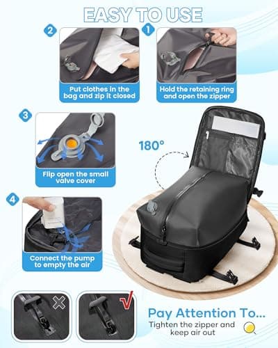 SZLX Vacuum Backpack Travel Bag with Pump, New Ryanair Cabin Size Bag 40x30x20 Backpack Wizz air, Large Travel Backpack Women Men Carry On Casual Daypack Fit 14 Inch Laptop with Shoes Compartment — view 6