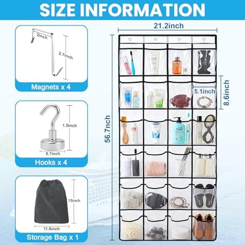 FUHSY Cruise Essentials 2026 Over The Door Organizer For Cruise Ship 24 Pocket Magnetic Door Organizers with 4 Metal Hooks and 4 Strong Magnets Door Organizer Hanging for Cabin Door Storage Organizer — view 3