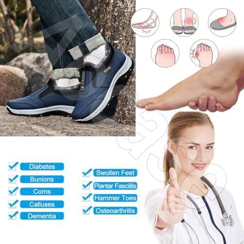 Aocase Walking Shoes Mens Winter Warm Wool Lined Winter PU Leather Slip on Trainers Athletic Running Shoes Sport Walking Sneakers Lightweight Shoes,Grey,40/250mm — view 2