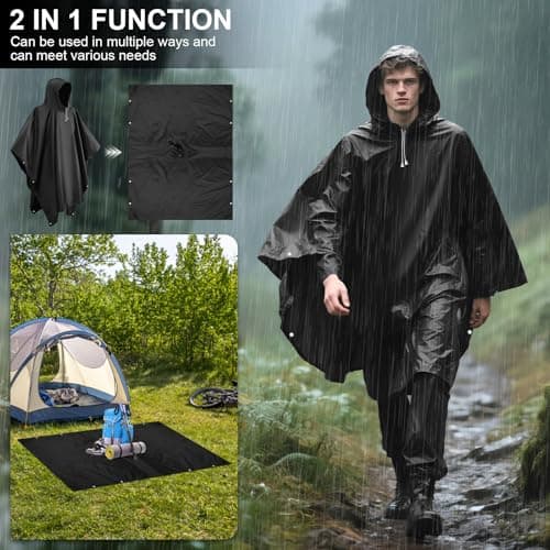 Chyaya 2 Pack Rain Poncho Waterproof Raincoat for Men Women Adults,Lightweight Thicken Emergency Rain Jacket Hooded for Camping Hiking Travelling,Outdoor Activities - Black — view 2
