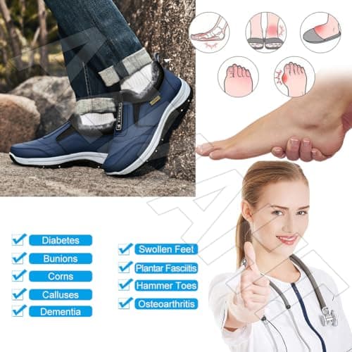 AZMAHT Slip-on Hiking Shoe Winter Thermal Fleece Lined Lightweight Slip on Trainers Air Cushion Comfortable Shoes Walking Trainers Flexible Soft Sole Sneakers,Grey,47/285mm — view 2