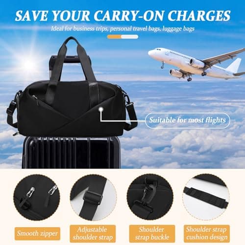 GLGHMH Sports Gym Bag, Portable Large Duffel Totes with 2pcs Shoes Compartments, Lightweight Overnight Weekend Bags for Sport Yoga Travel Swimming (Black) — view 6