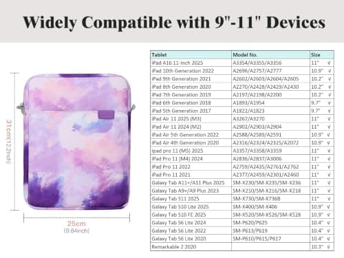 TiMOVO 9-11" Tablet Sleeve Bag Carrying Case with Strap, Watercolor Purple — view 2