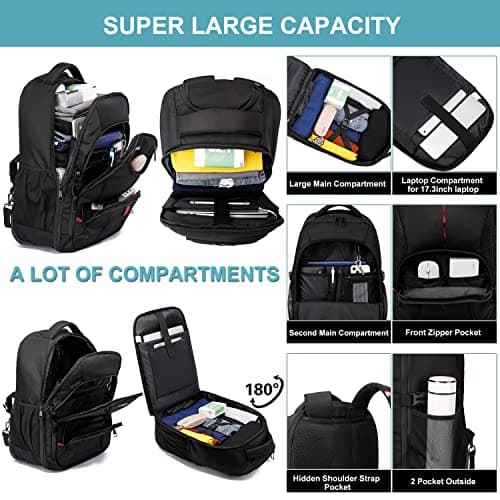LIGSAN Travel Backpack with Wheels, 17inch Wheeled for Men Women Rolling Laptop Bags on Wheels Waterproof Rucksack Cabin Bag Trolley Suitcase Business College School Bag, Black — view 2