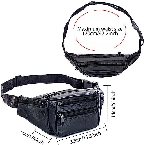 BSITSSS Genuine Leather Bum Bag, Waterproof Fanny Pack Waist Bag, Casual Travel Bumbag, Waist Packs as Travel Holiday Money Belt, Dog Walking Fashion Bum Bag and Running Fanny Pack(Black) — view 4