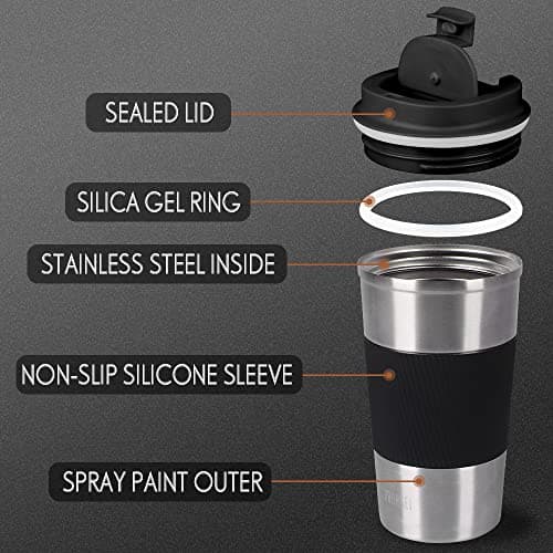 HASAGEI Travel Mug, Insulated Coffee Cup with Leakproof Lid - Vacuum Insulation Stainless Steel for Hot and Cold Water Coffee and Tea 510ml/380ml (Brushed Nickerl, 380ml) — view 2
