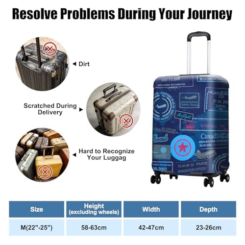 Kaket Suitcase Cover, Elastic Luggage Cover for 18-28Inch Luggage, Travel Suitcase Covers, Dustproof & Scratchproof Luggage Protector (Stamp-Blue, M(22"-25" Luggage)) — view 2