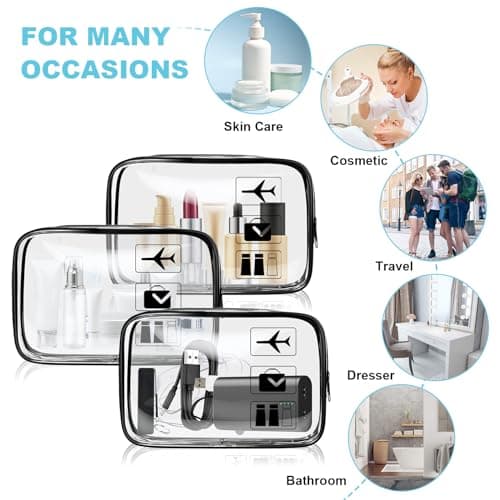 Aucuu Clear Toiletries Bag, 1Pack PVC Waterproof Toiletries Carry Pouch, TSA Approved Travel Toiletry Bag with Zipper, Portable Cosmetic Makeup Bags for Travel Business Trip-Black — view 4