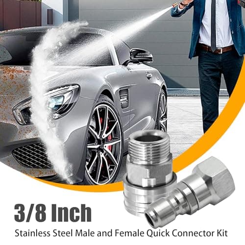 Hoypeyfiy M22 14mm Pressure Washer Adapter Stainless Steel Female to 3/8" Quick Connect Plug Swivel Male to 3/8" Quick Connect Socket for Electric Pressure Washer — view 5