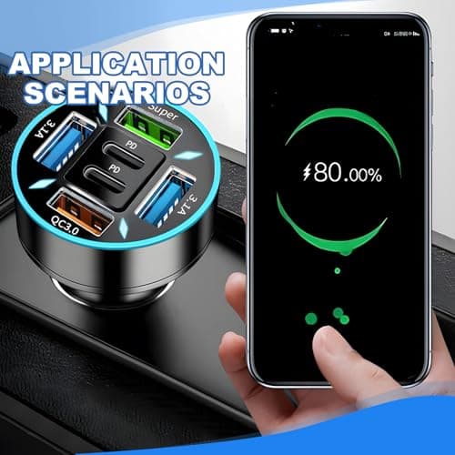 2 Pack 66W USB C Car Charger Adapter, 6 Port Car USB Charger, Fast Charging Car Phone Charger Cigarette Lighter USB Charger for Multiple Devices — view 4