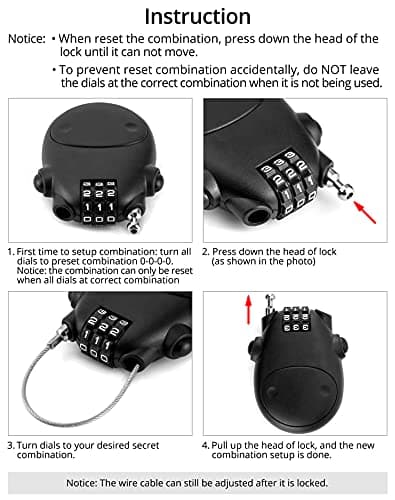 QWORK® 3 Digit Combination Lock, Cable Lock, Security Password Lock, 77cm Retractable Cable for Luggage, Bike, Ski, Snowboard — view 4