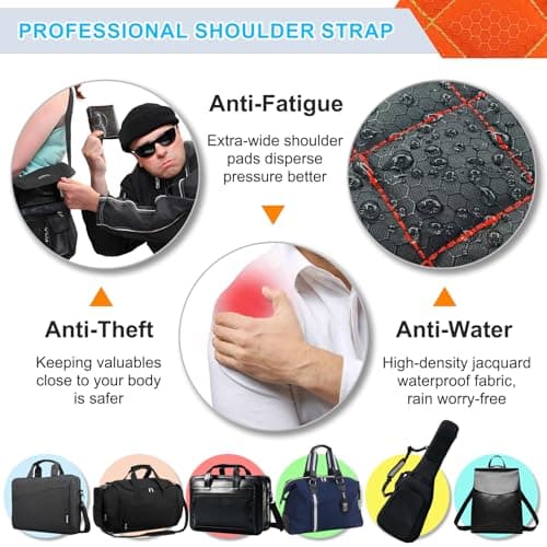 LONPAI Anti-Theft Shoulder Bag Strap with RFID-Blocking Pockets - 170 Lbs, Orange, 54" — view 3