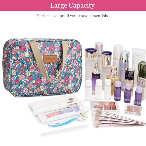 wordmouk Toiletry Bag Large Hanging Travel Wash Storage Bag Makeup Cosmetic Organiser Bags with Zippers Portable Waterproof Gym Shower Bathroom Make up Organizer for Women Girls Ladies, Pink Rose — view 5