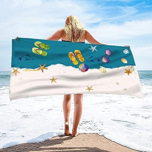 Microfibre Towel - Ocean Fish Starfish Sandals – Beach Towel -Bath Towel - Super Absorbent - Quick Drying - Lightweight Compact Travel - Antibacterial Swimming Sports Travel Sand Proof Beach Tow -8W0B
