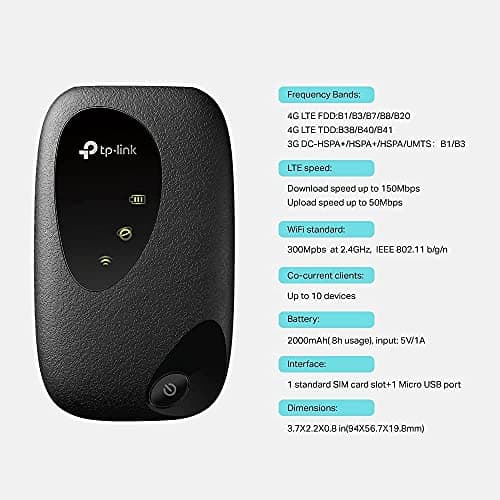 TP-Link M7010 4G Cat4 LTE Single Band Mobile WiFi with O2 Data SIM Card Bundle — view 4