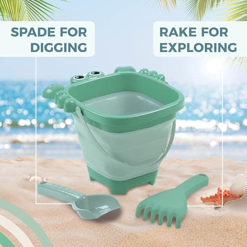 Activo Collapsible Beach Bucket for Kids Fold Flat Sand Toy Set with Crab Sandcastle Mould Lightweight Carry Handle for Beach Garden Water Play — view 4