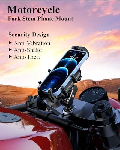 BRCOVAN Anti-Theft Motorcycle Fork Stem Phone Mount with Vibration Dampener — view 2