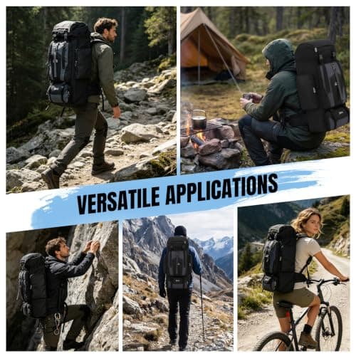 80L Hiking Camping Backpack Men Women Waterproof Large Capacity Hiking Rucksack Travel Backpack Outdoor Sport Travel Daypack Bag Molle Rucksack for Camping Hunting Travelling Trekking Climbing — view 6