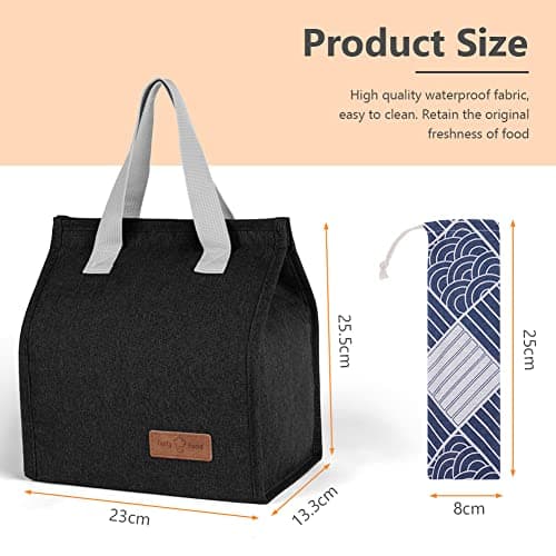 Vicloon Lunch Bags for Women Men, Portable Lunch Box Bag, Insulated Cooler Bag Thermal Leak-Proof Lunch Organizer, Thermal Cooler Bag for Work Outdoor School Travel (Black) — view 2
