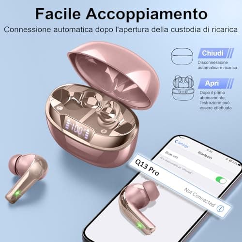 AOSRAU Wireless Earbuds, Bluetooth 5.3 Mini Headphones, Noise Cancelling Mic, Waterproof, Rose Gold — view 3
