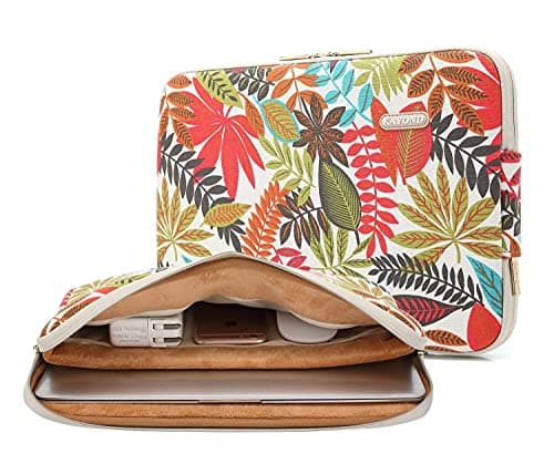 KAYOND Forest Series Pattern Water-resistant 14 inch Canvas laptop sleeve with pocket for 14 inch 14.1 inch laptop case Macbook Pro 15.4 A1707 A1990 (14-14.1 inch, white)