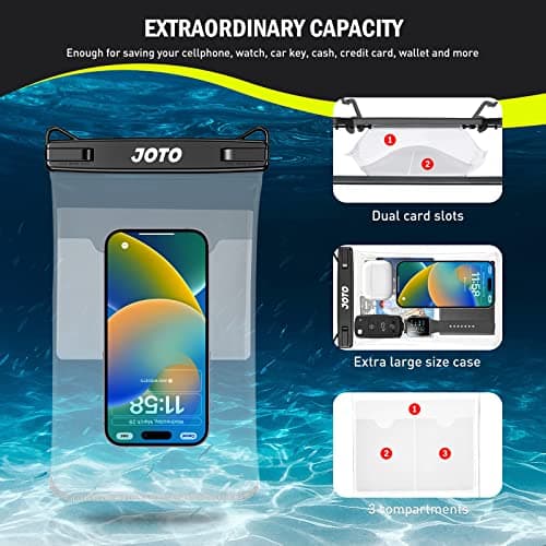 JOTO Large Waterproof Phone Pouch, IPX8 Big Dry Bag Underwater Phone with Lanyard for iPhone 17 Air 16 15 14 13 Pro Max, Galaxy S24 Ultra S23 S22, Waterproof Wallet for Beach- 2 Pack, Black — view 3
